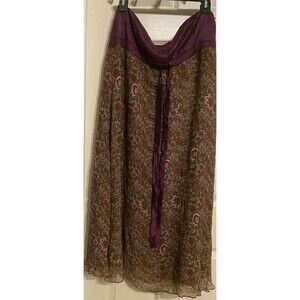 Soft Surroundings Maxi Silk Skirt Red Multi Floral Embroider Line Boho Fairy 14